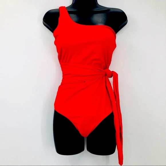 NWOT One Piece swimsuit one strap attached sash belt. LRG - Picture 2 of 6